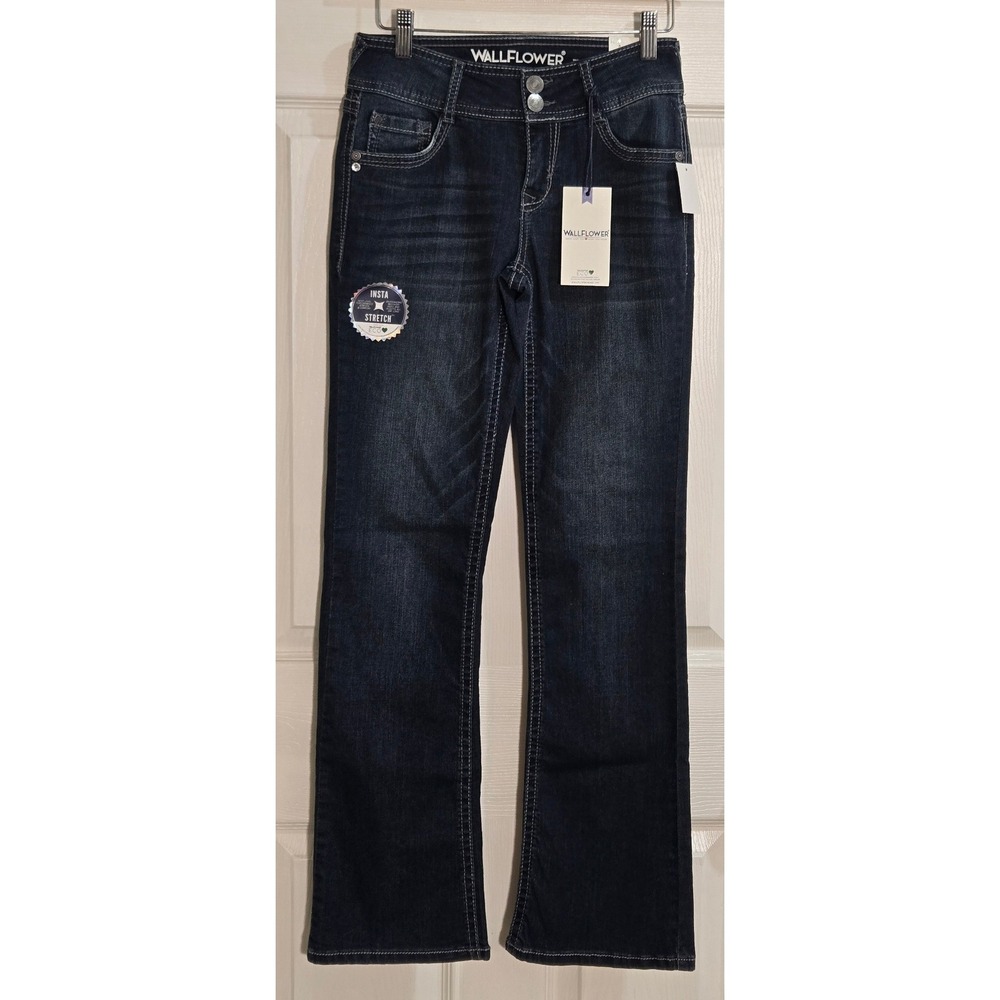 WallFlower Luscious Curvy Bootcut Jeans Dark Wash Embellished Stretch Size 1/25